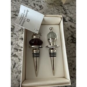 Wine Bottle Stoppers Set Of 2 Clear Glass And Silver Tone Decorative Toppers